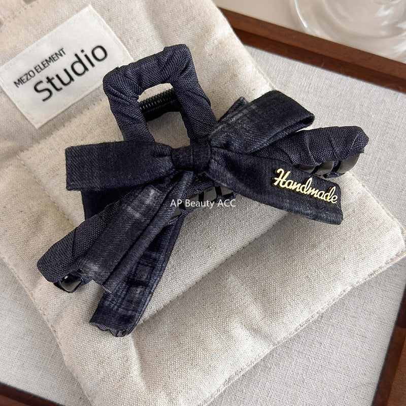 E관 - 체크 패턴 리본 디자인 집게핀 [27659] 25.11-2