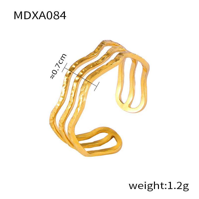 D관 - 레트로 유니크 기하학적 투각 배색 티타늄 스틸 골드 도금 레이어드 오픈 반지 [A078-85] 24.03-5