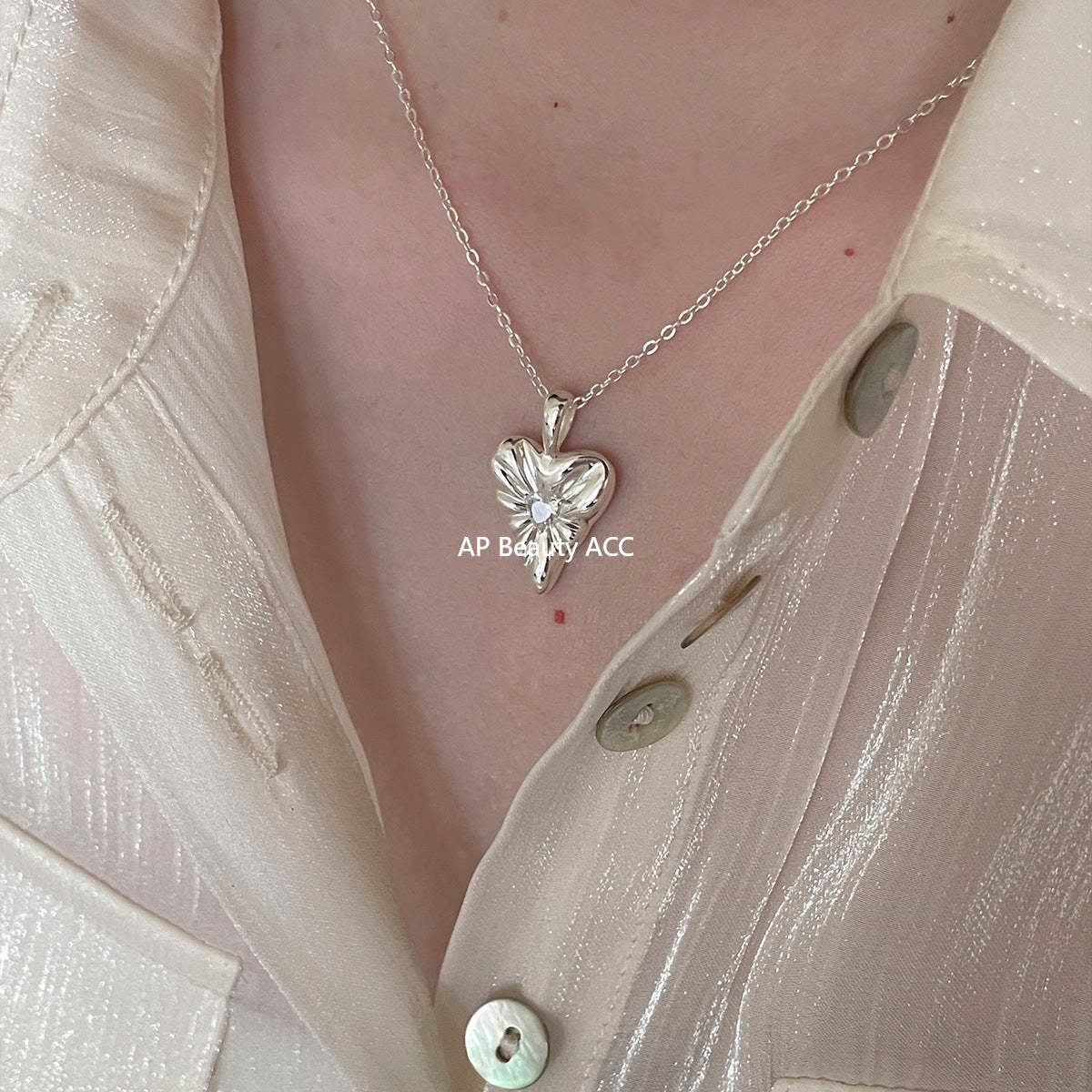 A관 - 925 실버 하트 웨이브 큐빅 펜던트 목걸이 [XL-1204] 25.10-1