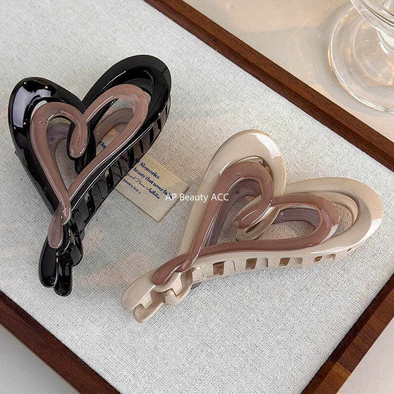 E관 - 브라운 더블 레이어 하트 모양 집게핀 [27753] 25.12-1