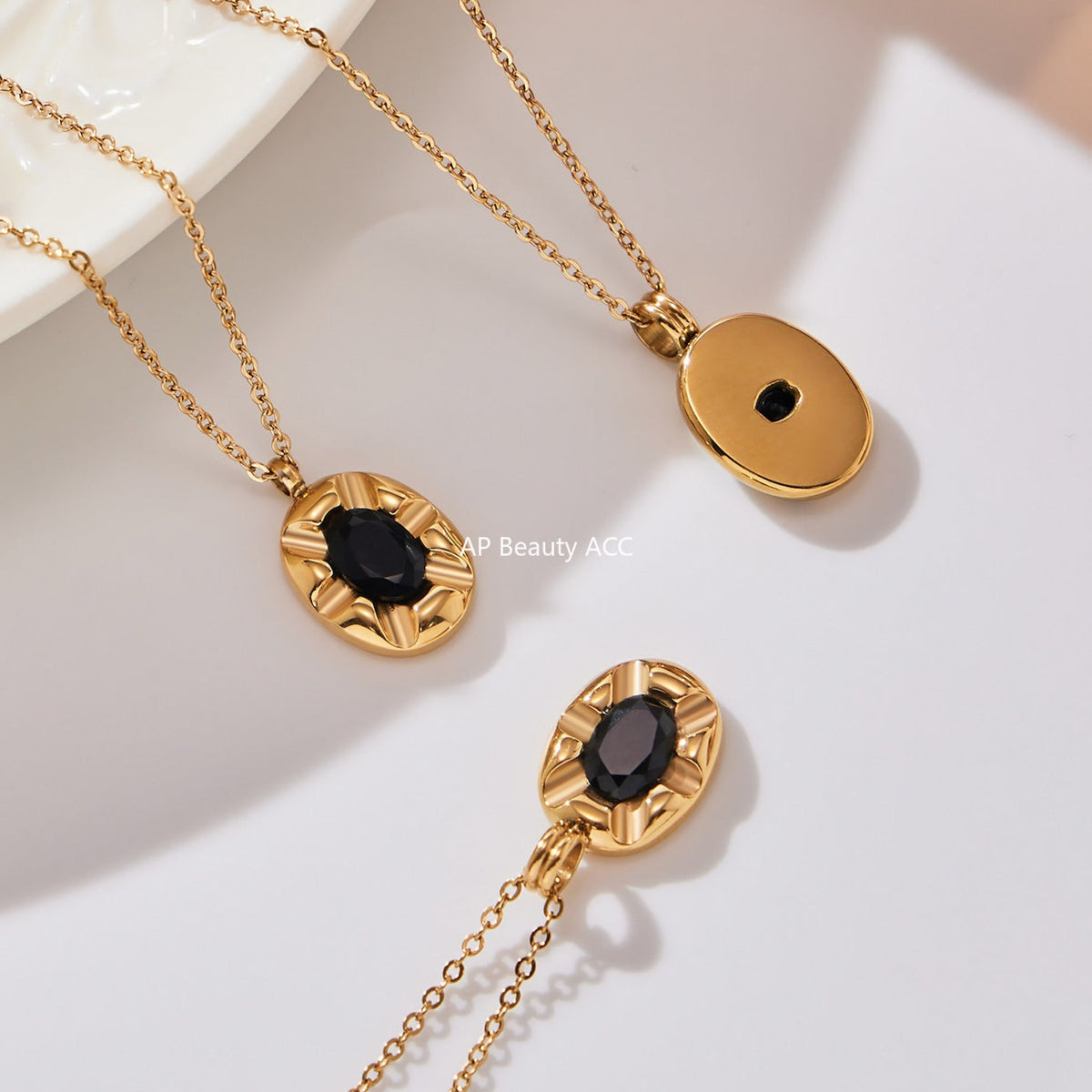 D관 - 스테인리스 스틸 블랙 큐빅 타원형 펜던트 목걸이 [P1437] 25.10-3