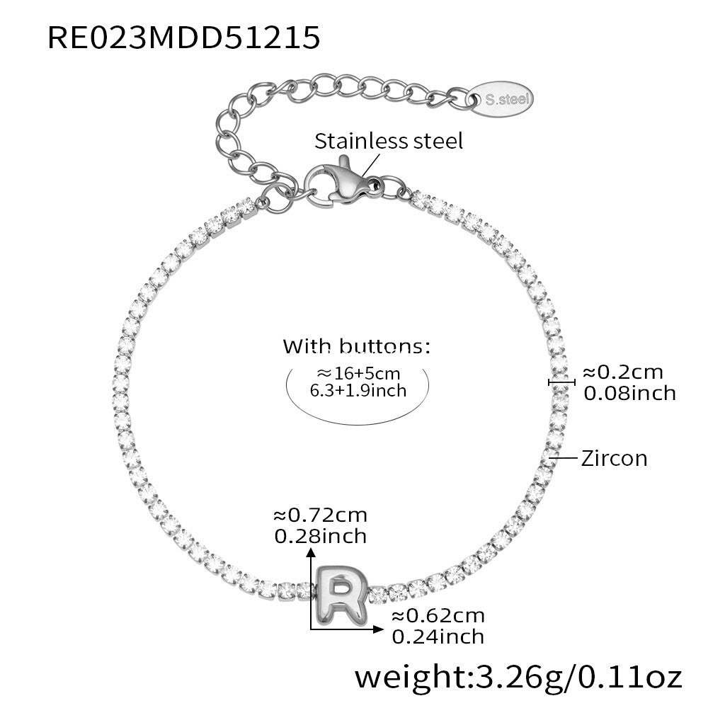 D관 - 스테인리스 스틸 18K 도금 알파벳 큐빅 팔찌 [RE023] 25.12-3