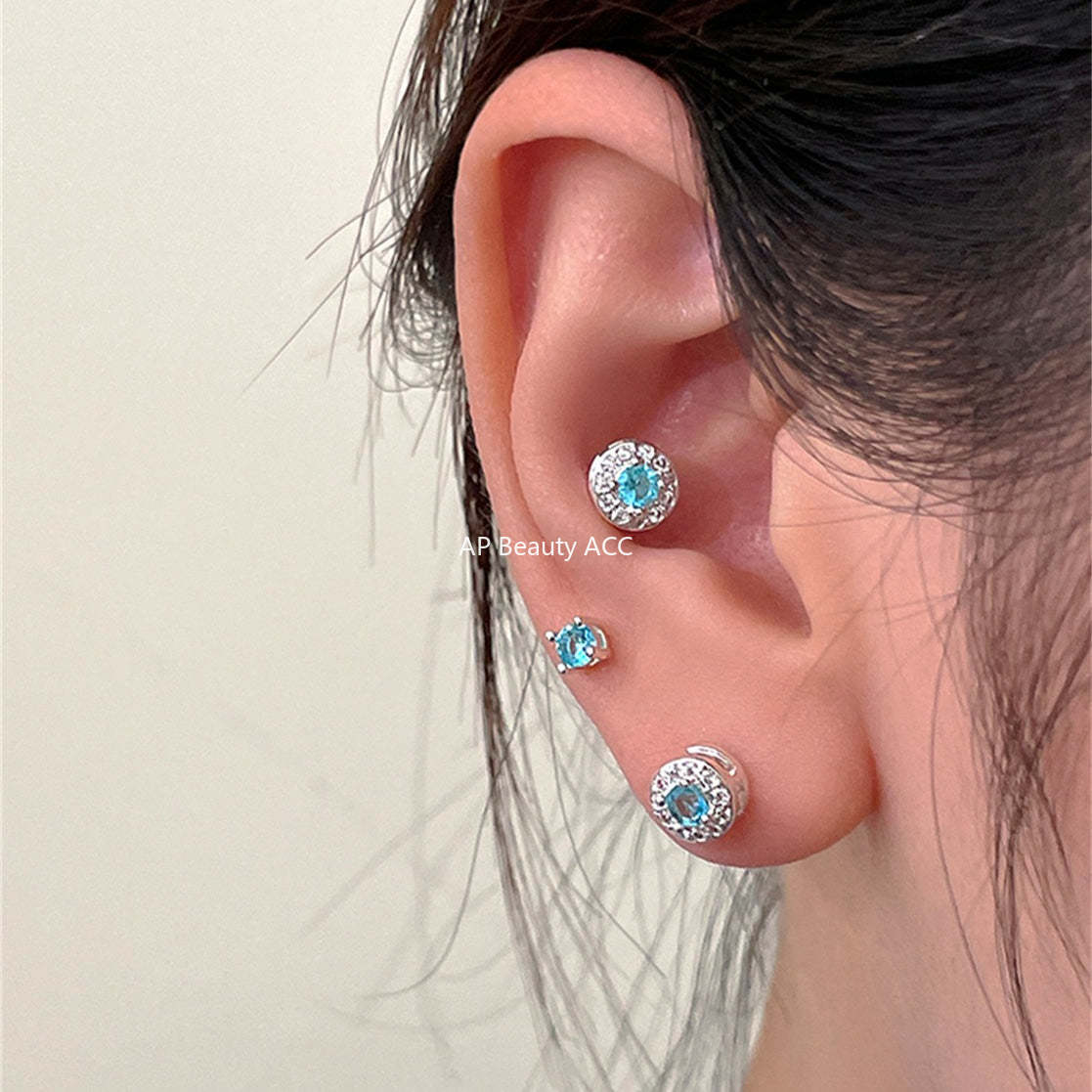 A관 - 투명 블루 큐빅 비대칭 스터드 귀걸이 [EH-4080] 25.10-4