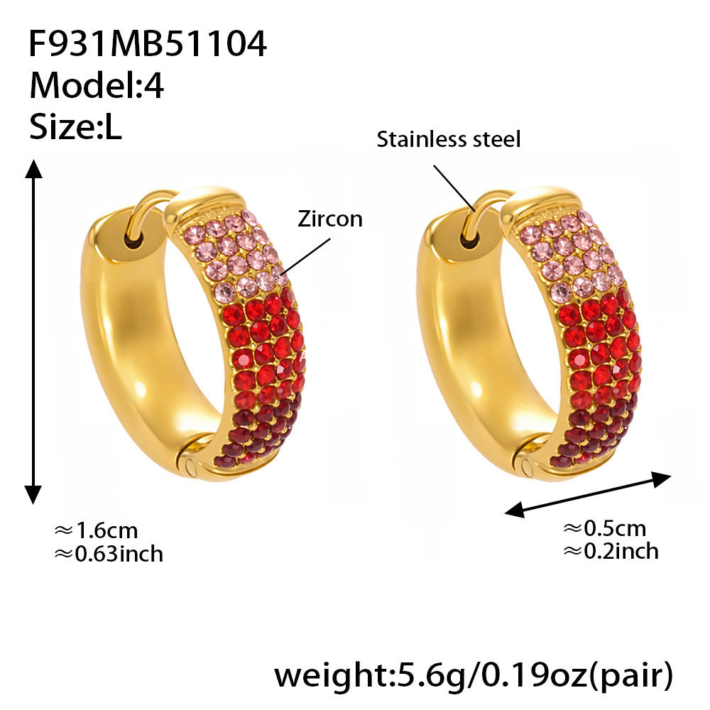 D관 - 스테인리스 컬러 믹스 큐빅 18K 도금 후프 링 귀걸이 [F931] 25.11-2