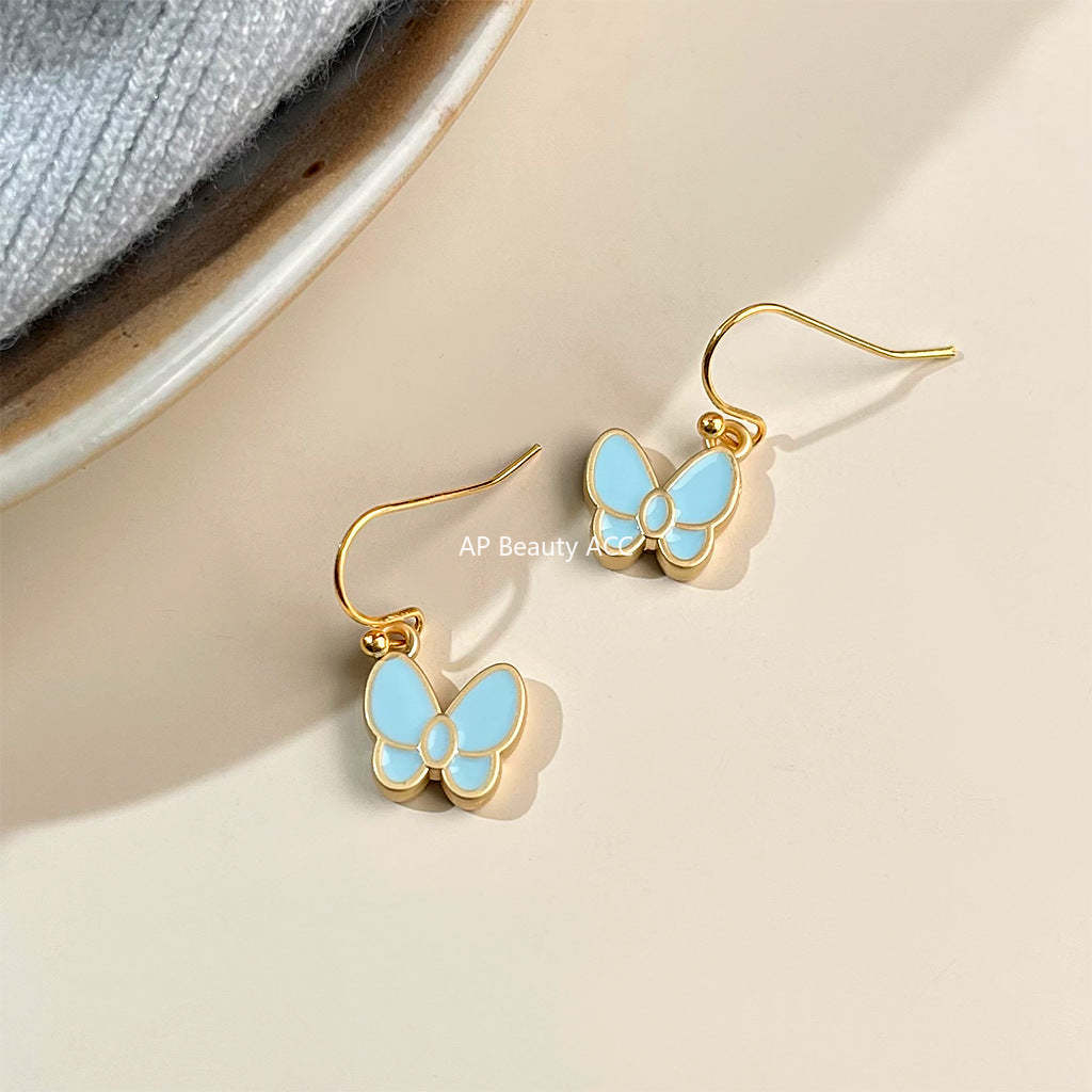 C관 - 민트그린 버터플라이 오일코팅 14K 도금 귀걸이 [5699] 25.03-2