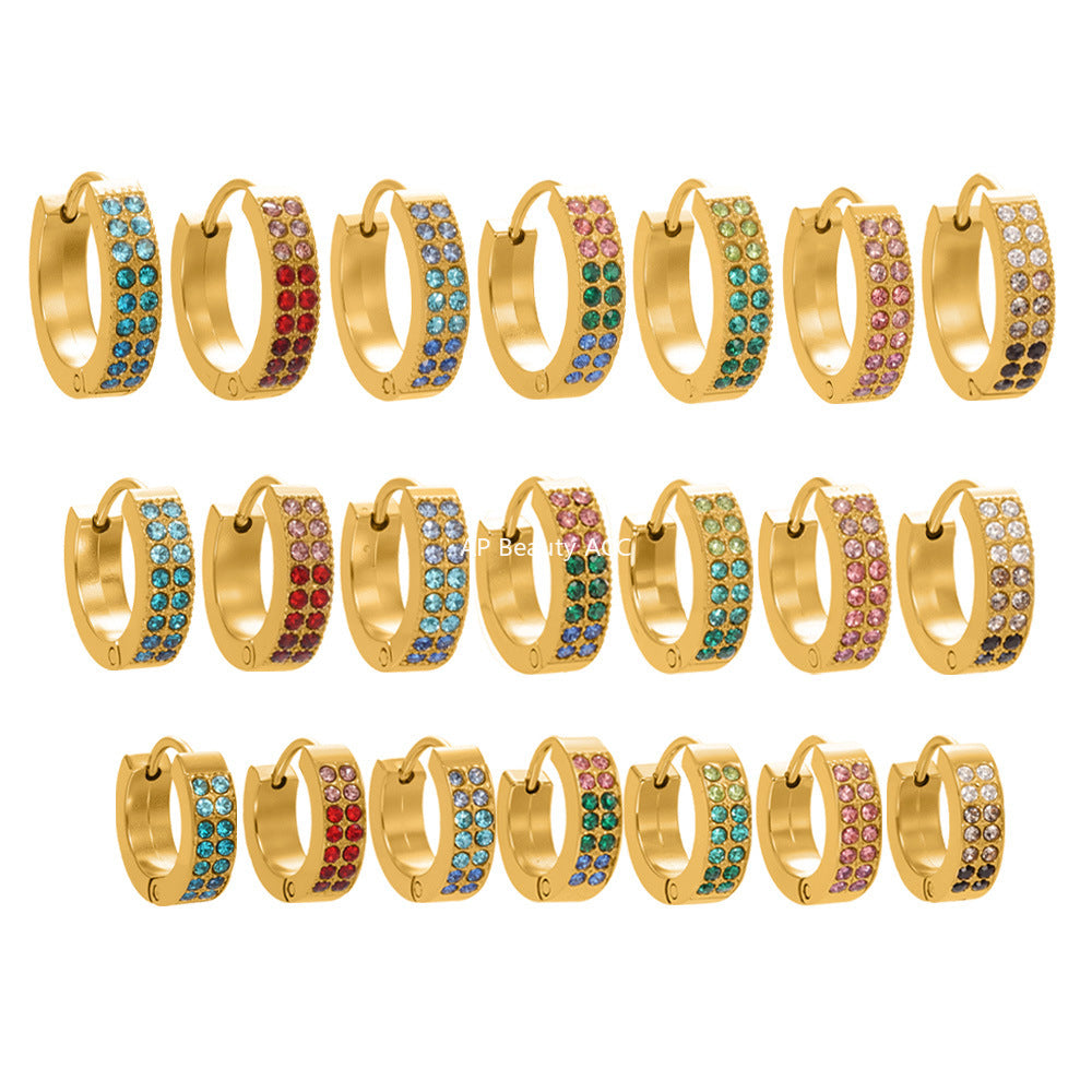 D관 - 스테인리스 18K 도금 C자형 멀티컬러 큐빅 귀걸이 [F798] 25.11-1