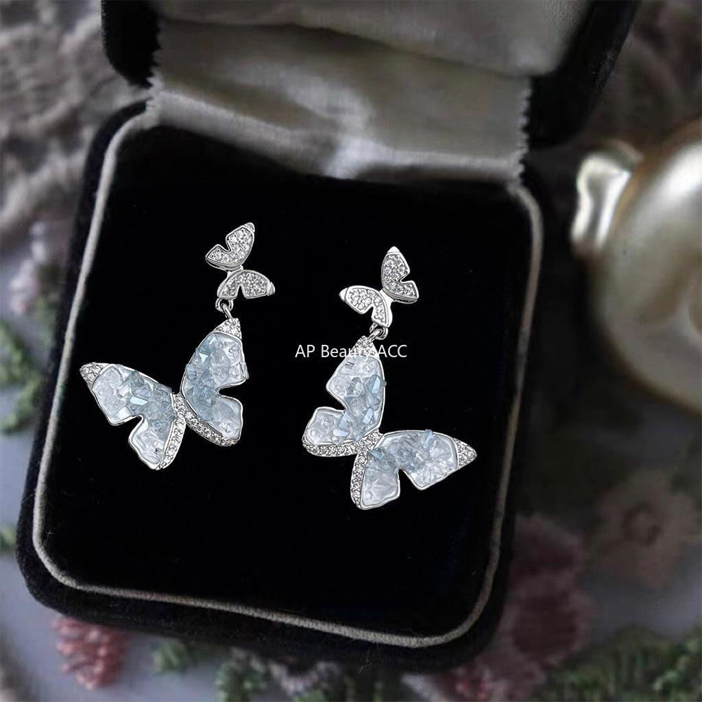 C관 - 그라데이션 블루 나비 큐빅 글래스 925 은침 귀걸이 [5832] 25.04-2