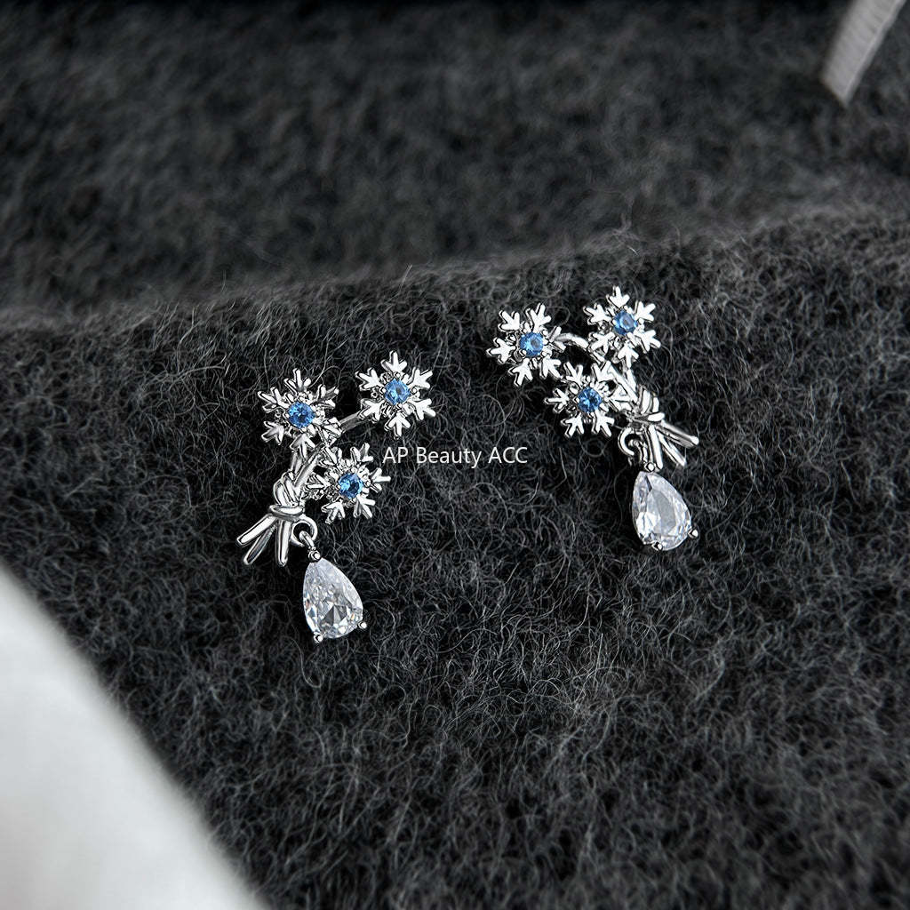 C관 - 아쿠아마린 큐빅 눈꽃 디자인 925 은침 귀걸이 [7158] 25.11-4