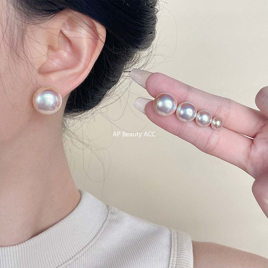 C관 - 고품질 담수 진주 라운드 펄 14K 도금 은침 귀걸이 [4566-4570] 24.07-2