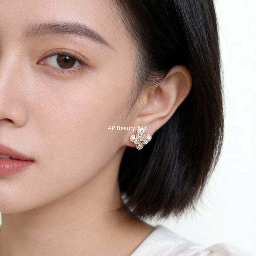 C관 - 플라워 진주 큐빅 925 은침 귀걸이 [7234] 25.12-2