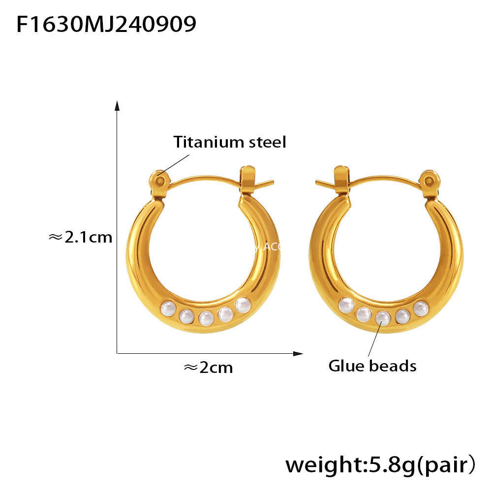 D관 - 기하학적 링 형태 모조 진주 오픈 티타늄 스틸 18K 도금 우아한 캐주얼 럭셔리 변색 방지 귀걸이 [F1630] 24.09-2