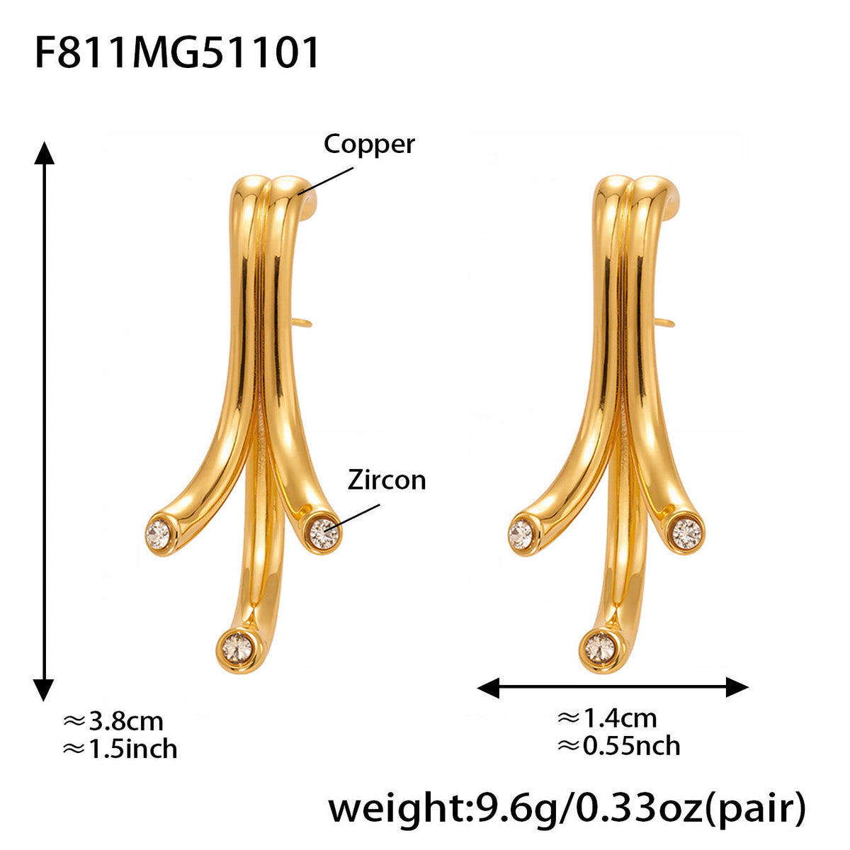 D관 - 미니 큐빅 물줄기 나무가지 모양 귀걸이 [F811] 25.11-1