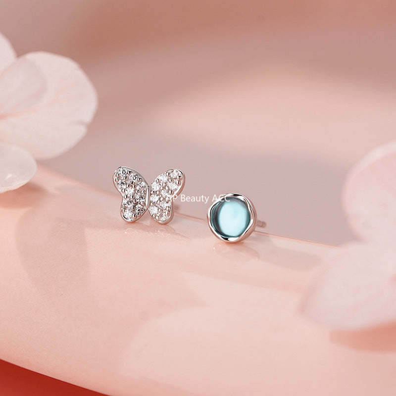 B관 - 언밸런스 나비 블루 999 실버 귀걸이 [YC4162E_1] 25.11-3