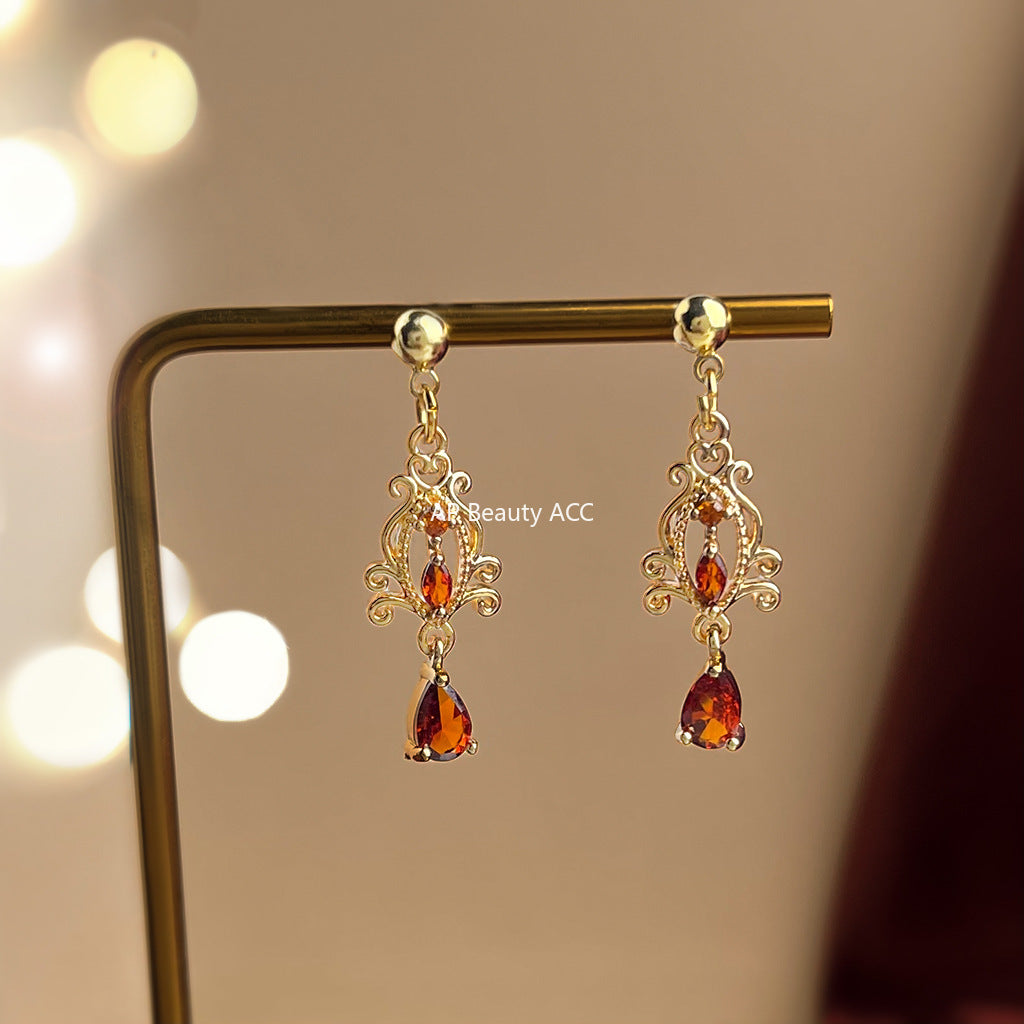 C관 - 925 은침 와인레드 큐빅 롱 드롭 귀걸이 [7055] 25.11-2