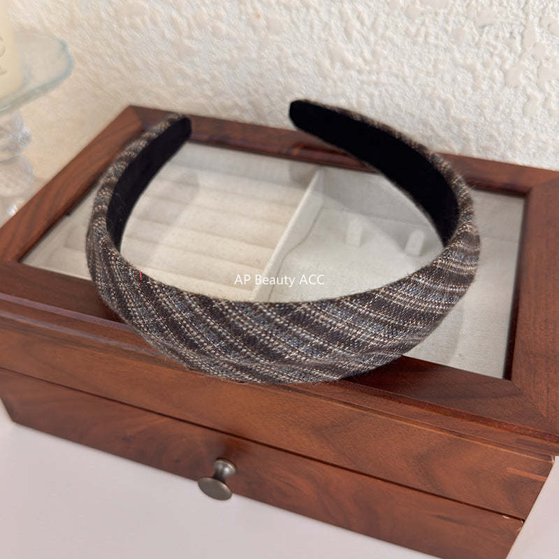 E관 - 체크 패턴 패브릭 볼륨 와이드 머리띠 [27675] 25.11-3