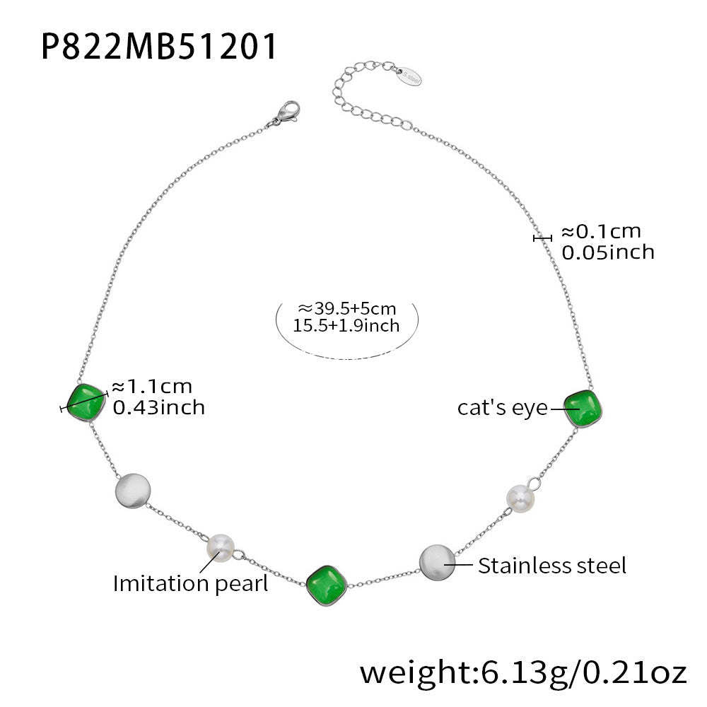D관 - 묘안석 컬러 비즈 18K 도금 스테인리스 스틸 목걸이 [P822] 25.12-2