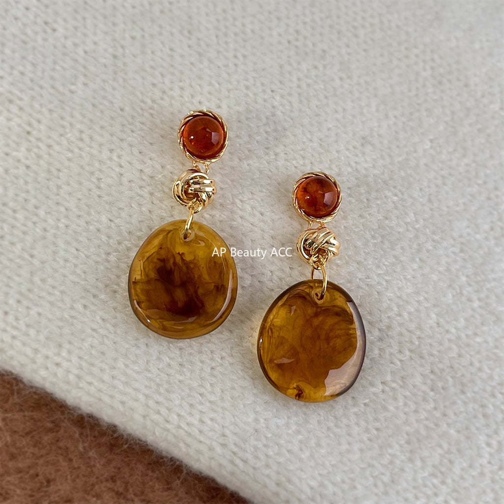 C관 - 핸드메이드 원형 레진 디자인 드롭 925 은침 귀걸이 [7104] 25.11-3