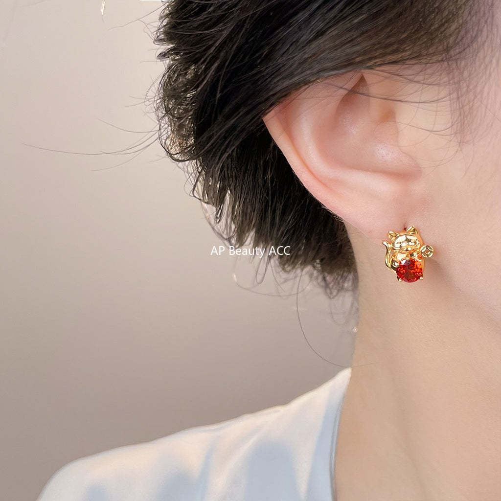 C관 - 925 은침 큐빅 고양이 모양 행운 귀걸이 [6990] 25.10-5