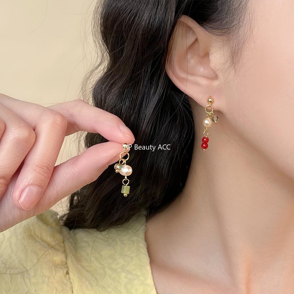 C관 - 담수 진주 비대칭 디자인 14K 도금 귀걸이 [5835] 25.04-2