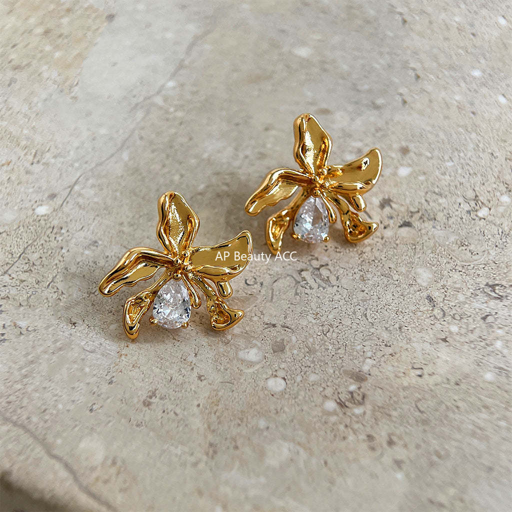 C관 - 미니 큐빅 플라워 에나멜 독창적 스윗한 14K 도금 귀걸이 [4445-4518] 24.07-2