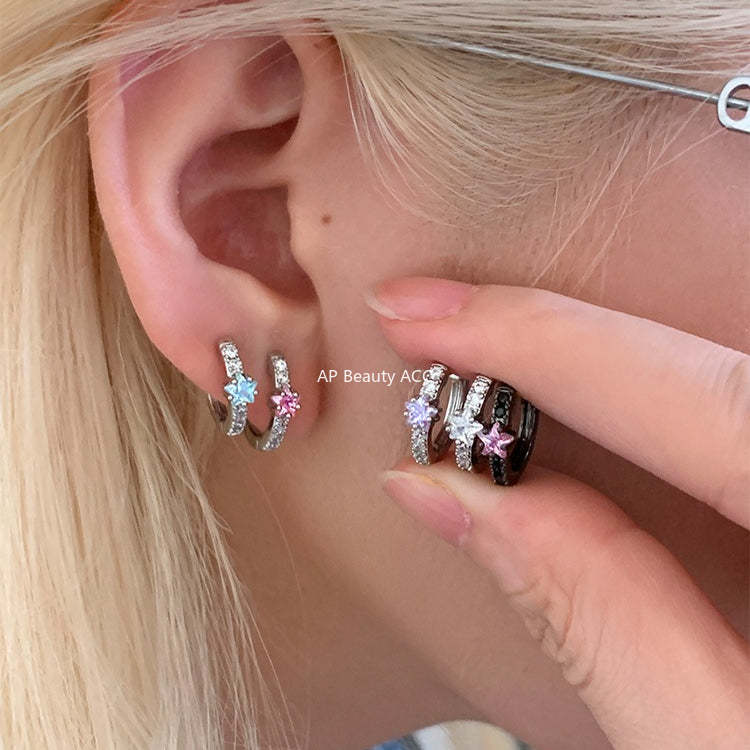 A관 - 별 큐빅 316 스테인리스 스틸 링 귀걸이 [EH-4333] 25.12-1