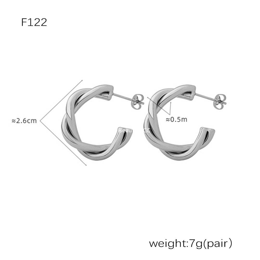 D관 - 스테인리스 스틸 18K 골드 도금 C형 심플 귀걸이 [F122] 24.12-4