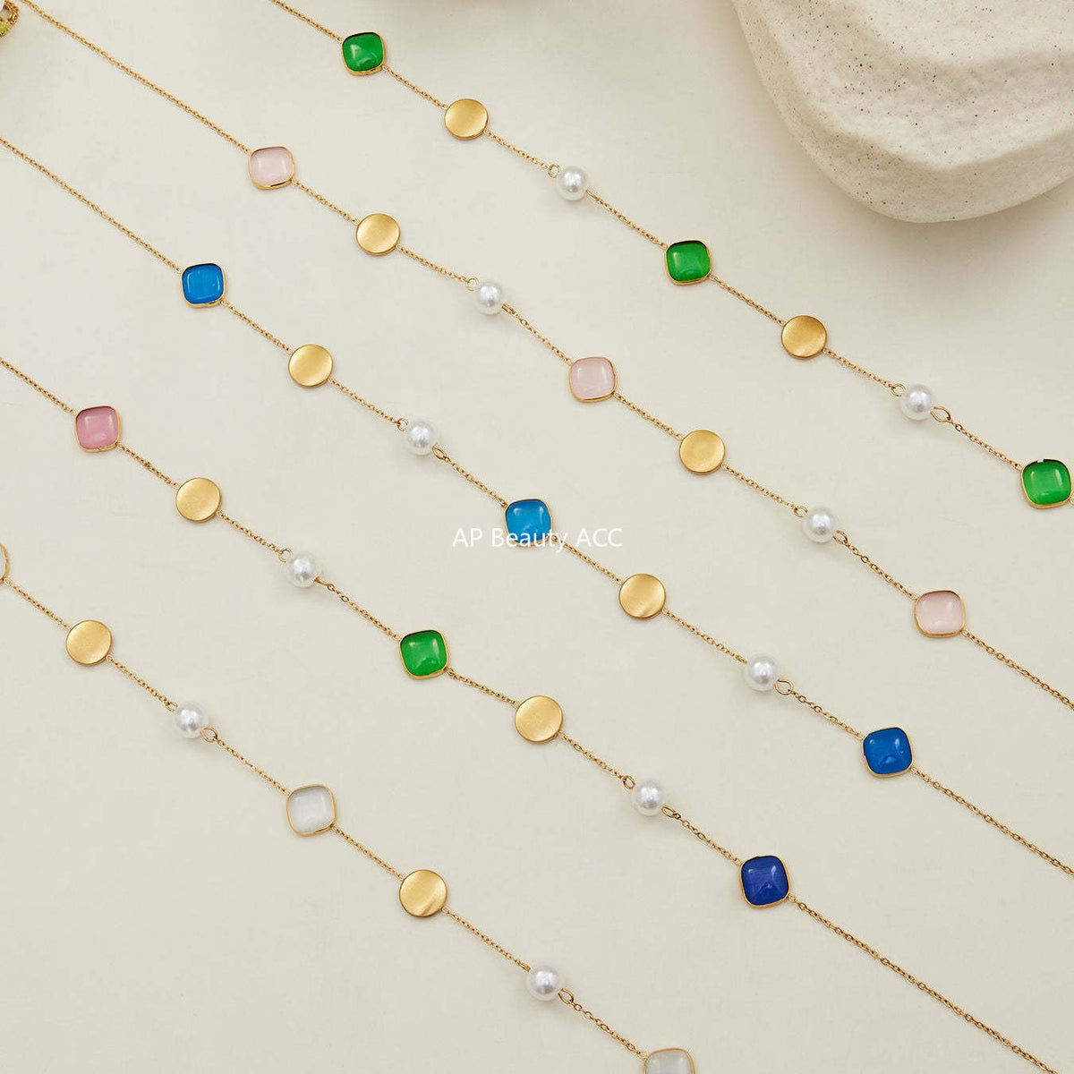 D관 - 묘안석 컬러 비즈 18K 도금 스테인리스 스틸 목걸이 [P822] 25.12-2