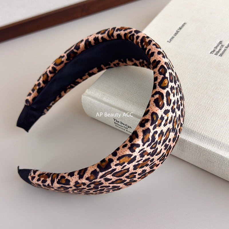 E관 - 스웨이드 호피무늬 패턴 와이드 스펀지 머리띠 [27582] 25.10-3