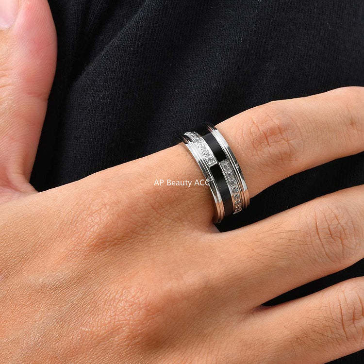 G관 - 블랙 화이트 큐빅 스테인리스 스틸 반지 [RC-970] 25.12-2