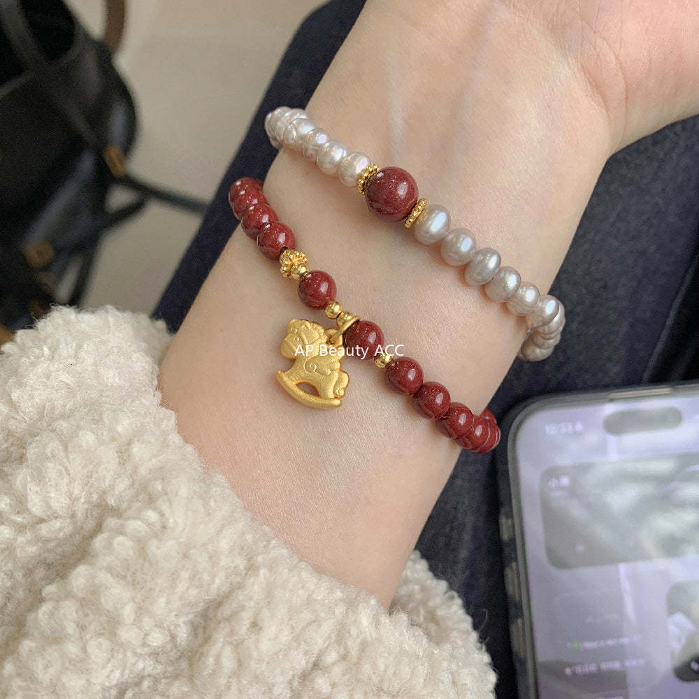 A관 - 유니콘 말 펜던트 천연 마노 925 실버 비즈 팔찌 [1635] 25.12-3