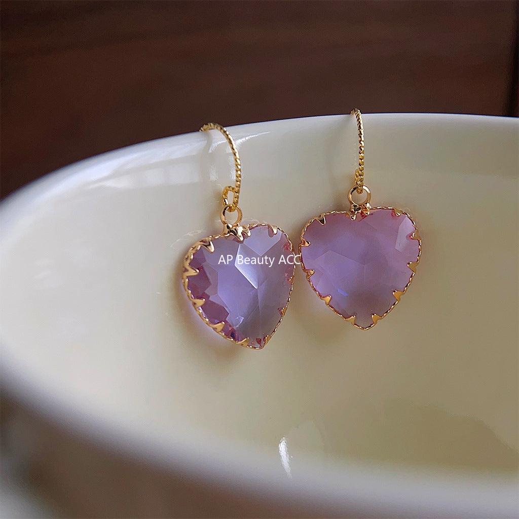 C관 - 반짝이는 유리 크리스탈 하트 18K 도금 귀걸이 [3678] 24.03-5