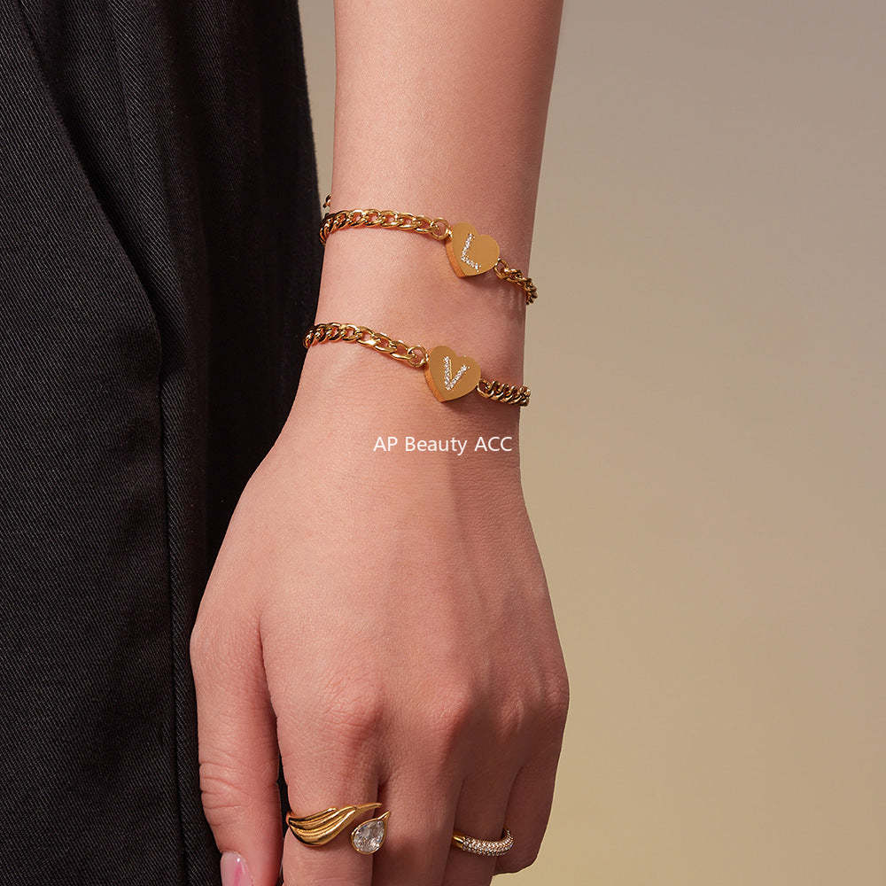 D관 - 스테인리스 스틸 하트 알파벳 큐빅 18K 도금 펜던트 목걸이 [RP021] 25.12-1