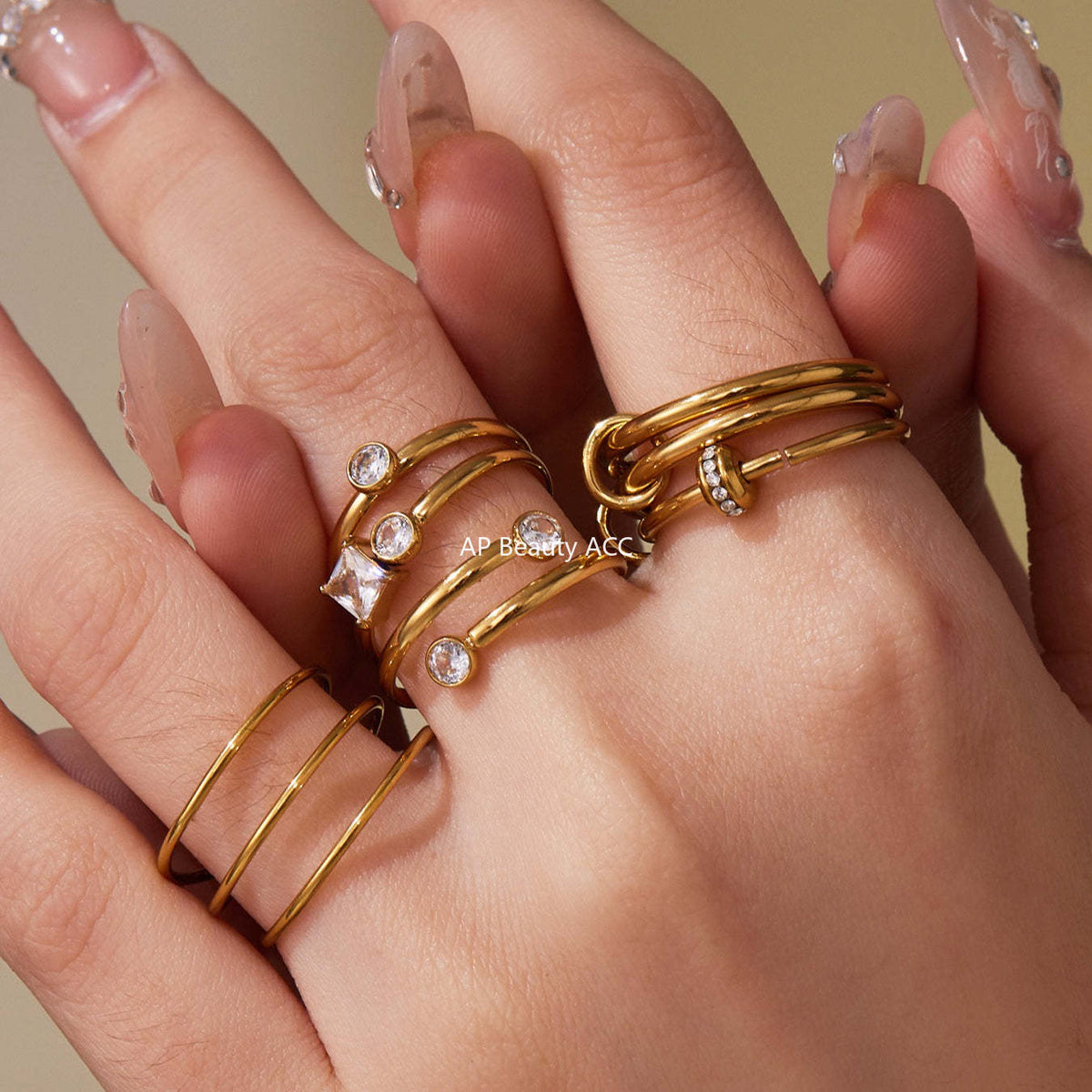 D관 - 큐빅 스테인리스 스틸 18K 골드 도금 반지 [A309-A312-A313] 25.09-4