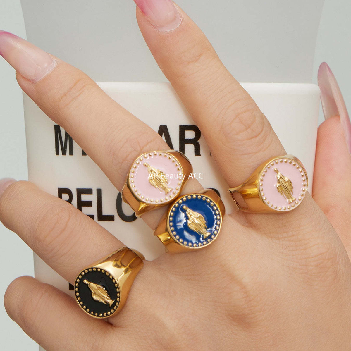 D관 - 스테인리스 스틸 18K 도금 성모마리아 오픈형 반지 [A676] 25.12-3