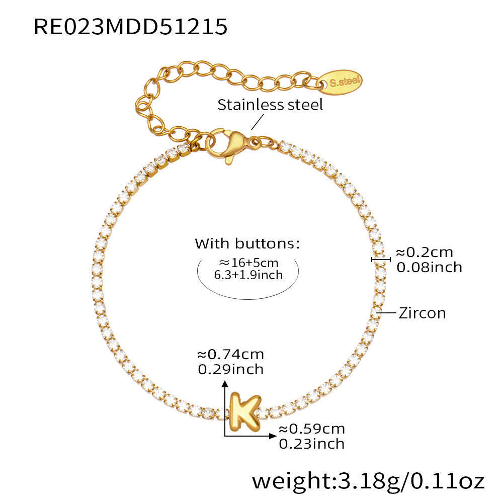 D관 - 스테인리스 스틸 18K 도금 알파벳 큐빅 팔찌 [RE023] 25.12-3