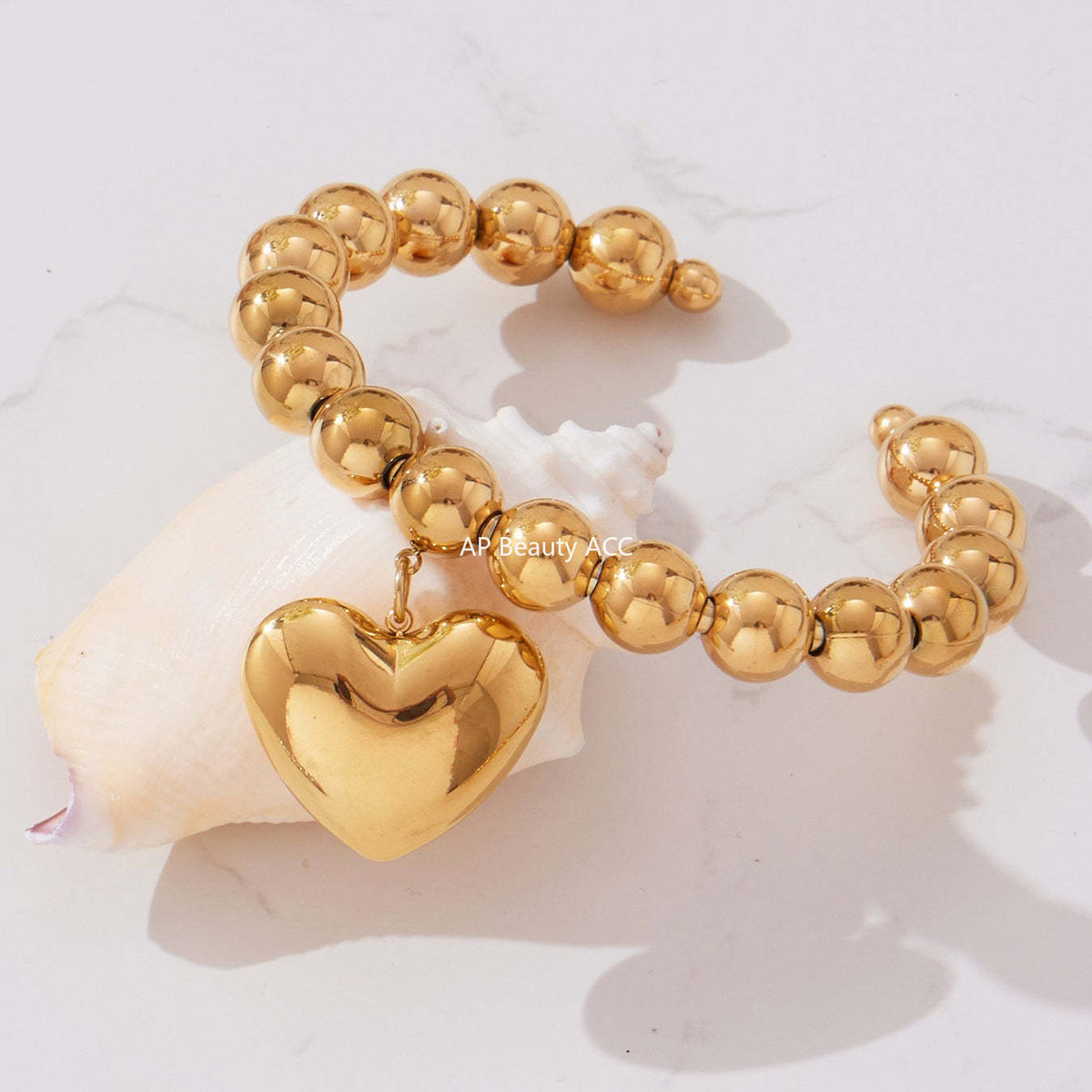 D관 - 스테인리스 18K 도금 대형 하트 펜던트 스틸볼 팔찌 [E701-E702] 25.10-5