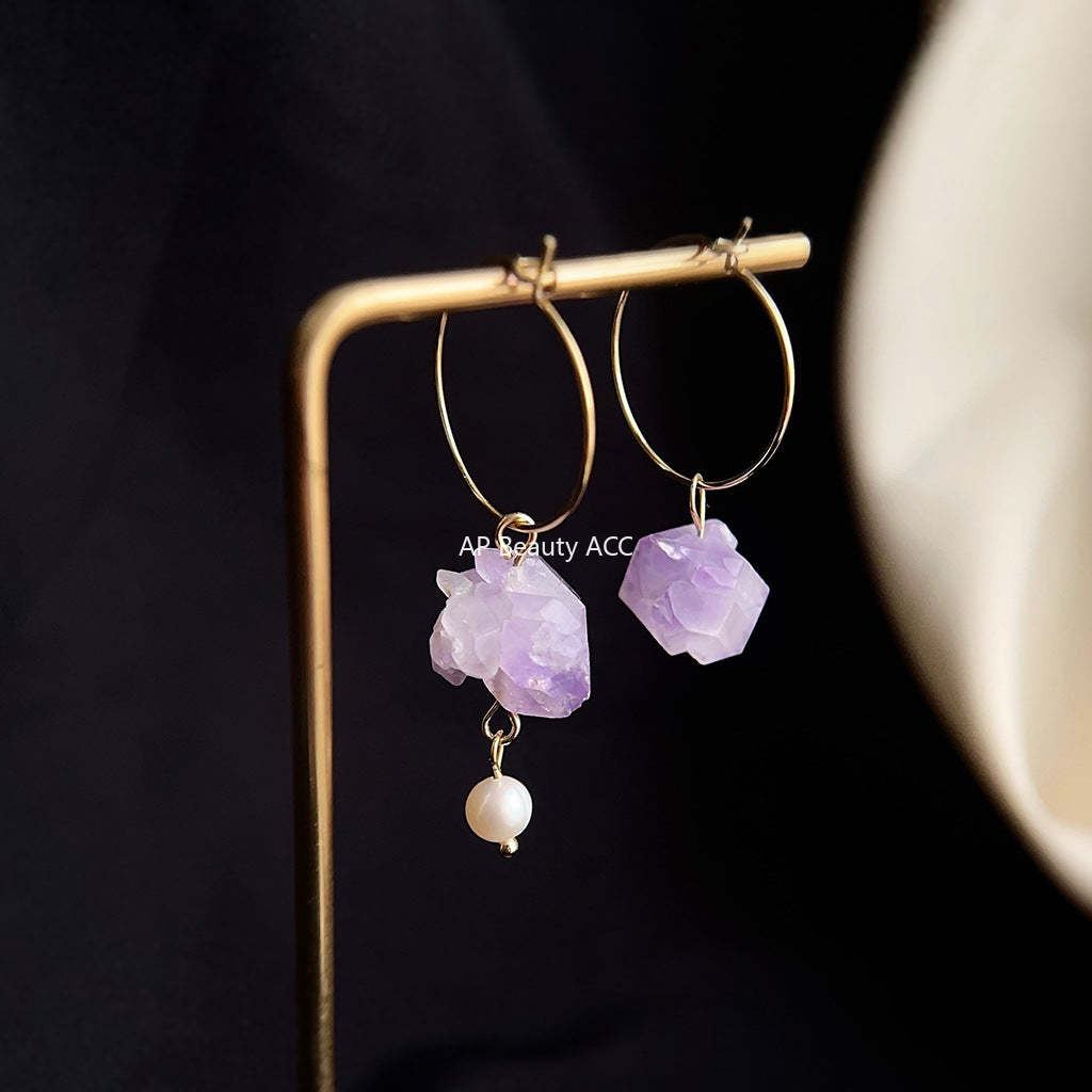 C관 - 천연석 자수정 2024 신상 디자인 불규칙 핸드메이드 귀걸이 [3911] 24.05-1