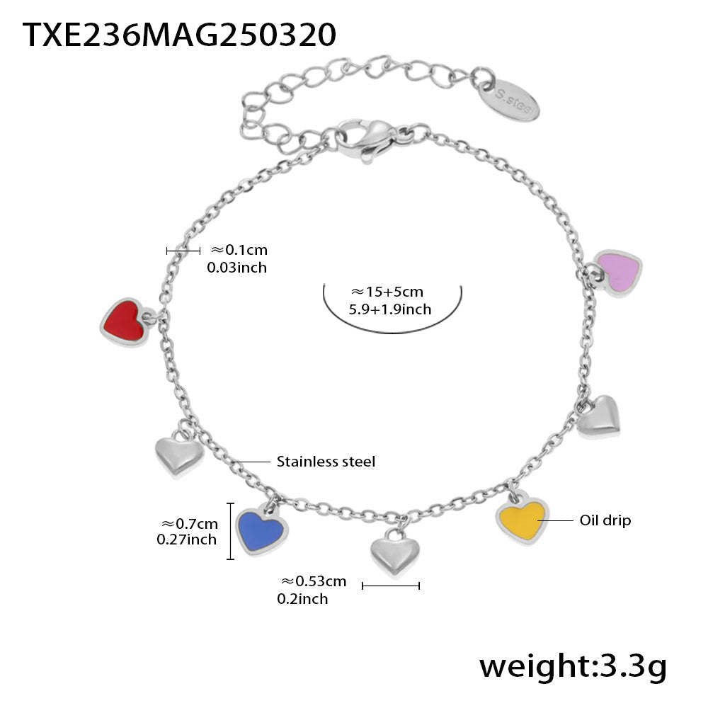 D관 - 컬러 에나멜 하트 펜던트 스테인리스 스틸 목걸이 팔찌 [TXE236-TXP236] 25.03-4