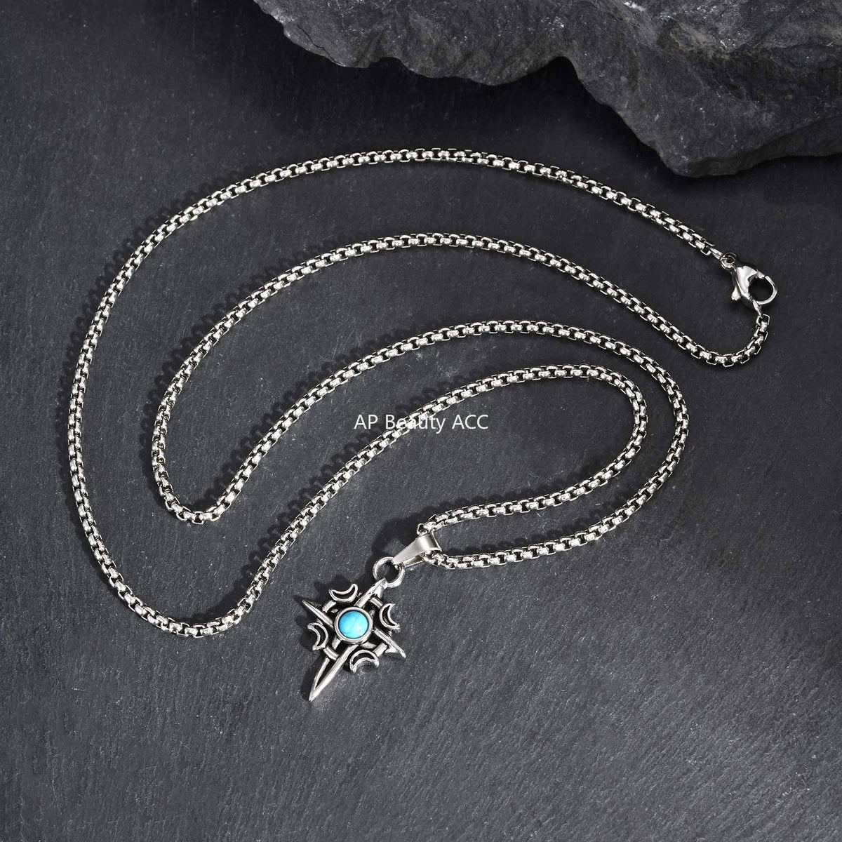 G관 - 별 달 터키석 펜던트 스테인리스 스틸 목걸이 [PN-2111] 25.12-2