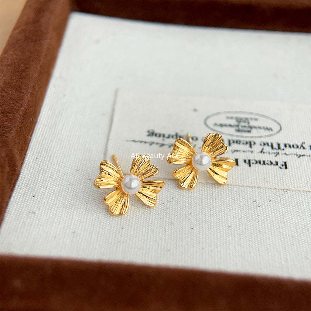 C관 - 여름 새 디자인 귀여운 14K 도금 은침 리본 귀걸이 [4096] 24.05-3