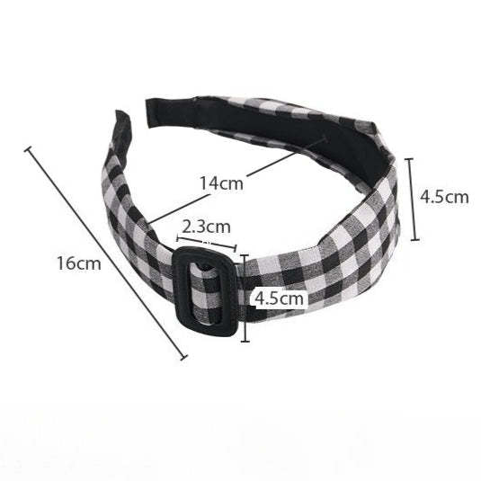 E관 - 클래식 블랙 화이트 체크 패턴 버클 머리띠 [27634] 25.11-1