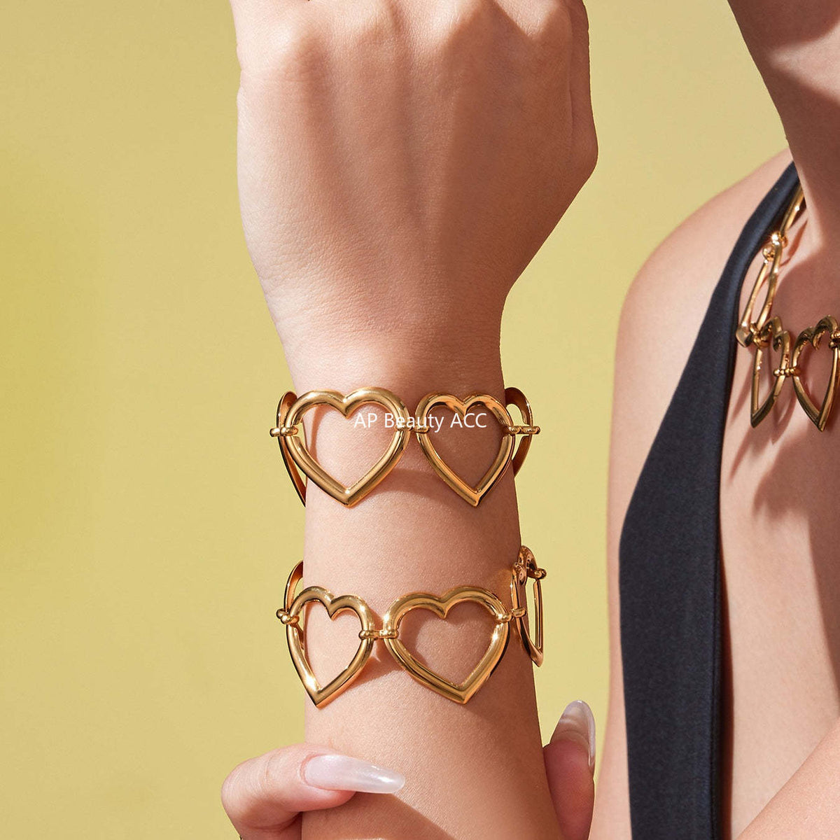 D관 - 18K 도금 스테인리스 스틸 하트 연결 디자인 귀걸이 목걸이 팔찌 [TXP452] 25.10-4