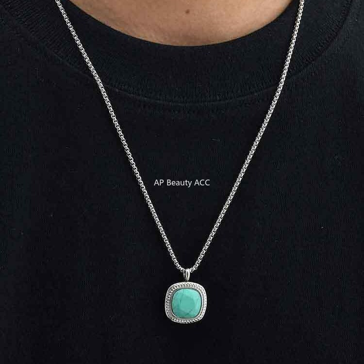 G관 - 스테인리스 스틸 사각 컷면 펜던트 목걸이 [NC-353] 25.11-1