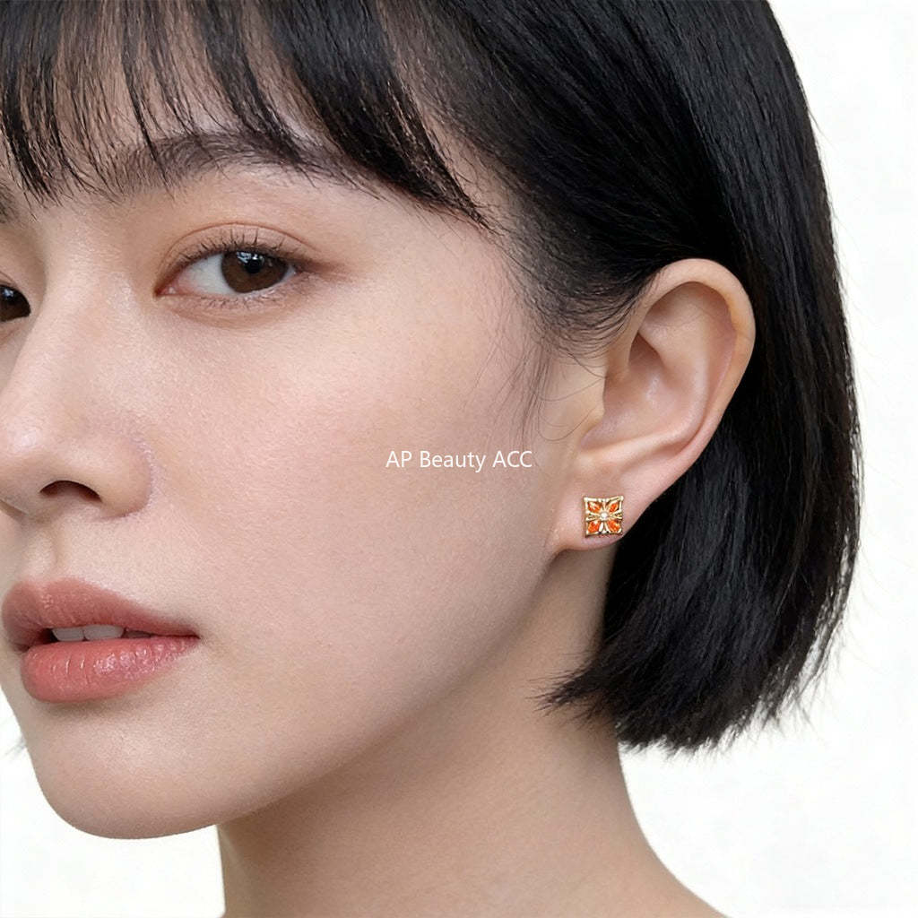 C관 - 사각형 모양 큐빅 925 은침 귀걸이 [7251] 25.12-3