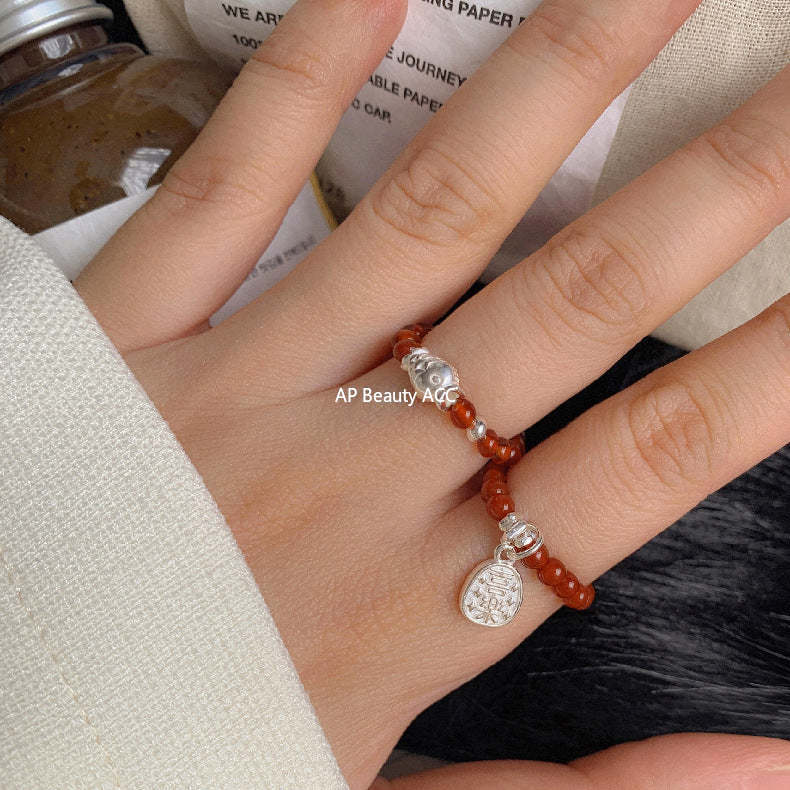 A관 - 플라워 잎사귀 복주머니 말 사과 미니 펜던트 925실버 반지 [RB] 25.11-4