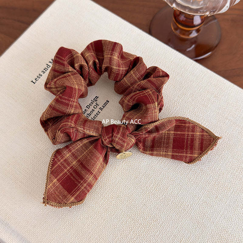 E관 - 레트로 체크 리본 머리끈 모양 곱창 헤어밴드 [27646] 25.11-1