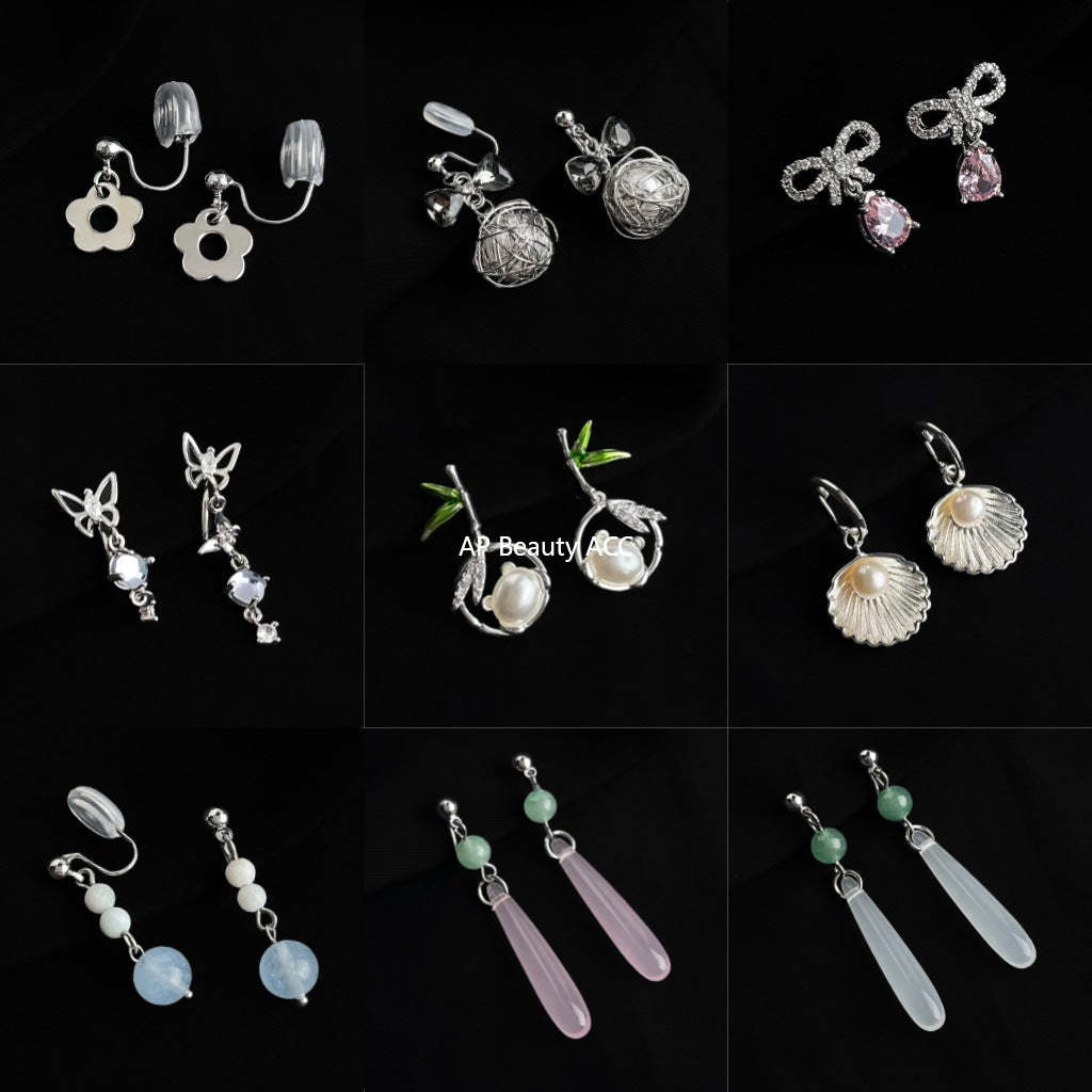 C관 - 큐빅 레진 진주 무피어싱 나선형 이어커프 귀걸이 [EJ0203F] 25.02-3