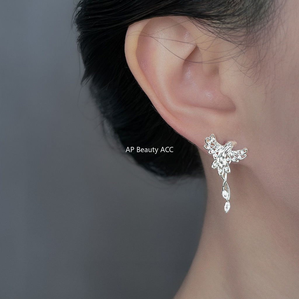 C관 - 925 은침 미니 큐빅 봉황 디자인 귀걸이 [6854] 25.10-3