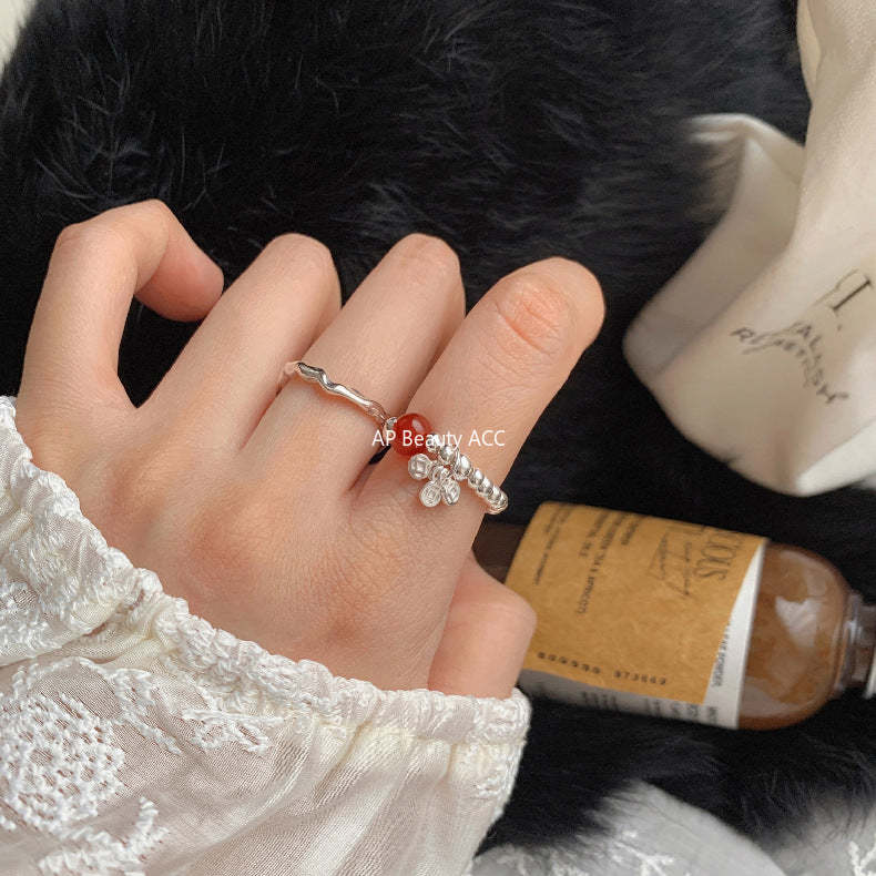 A관 - 미니 펜던트 홍마노 925 실버 비즈 반지 [1520-1527] 25.11-3