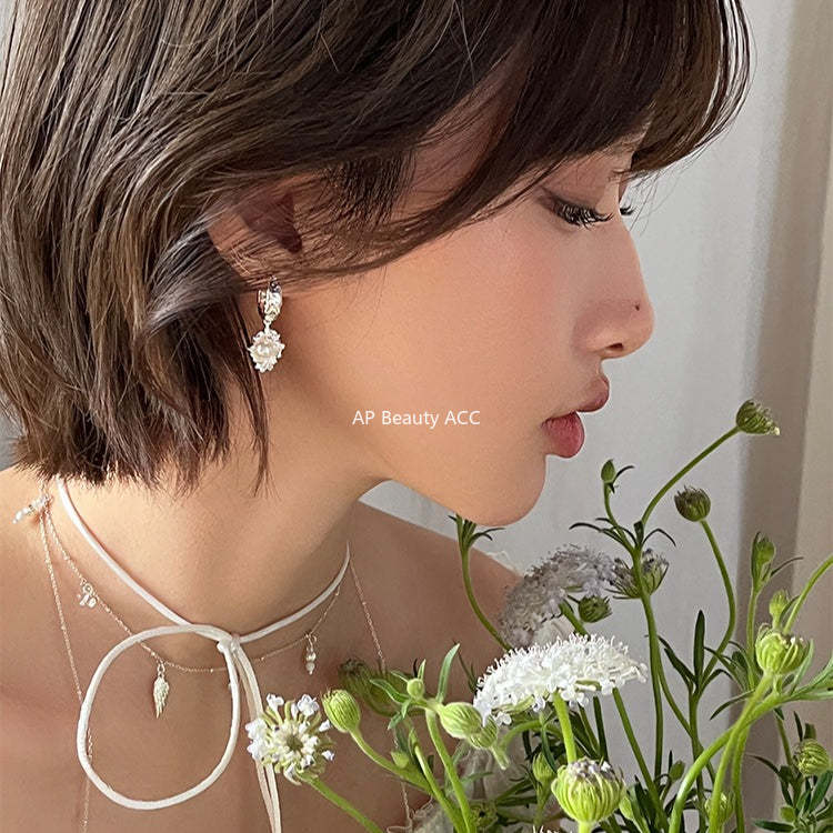 A관 - 925 은침 큐빅 진주 언밸런스 후프 귀걸이 [EH-4120] 25.10-5